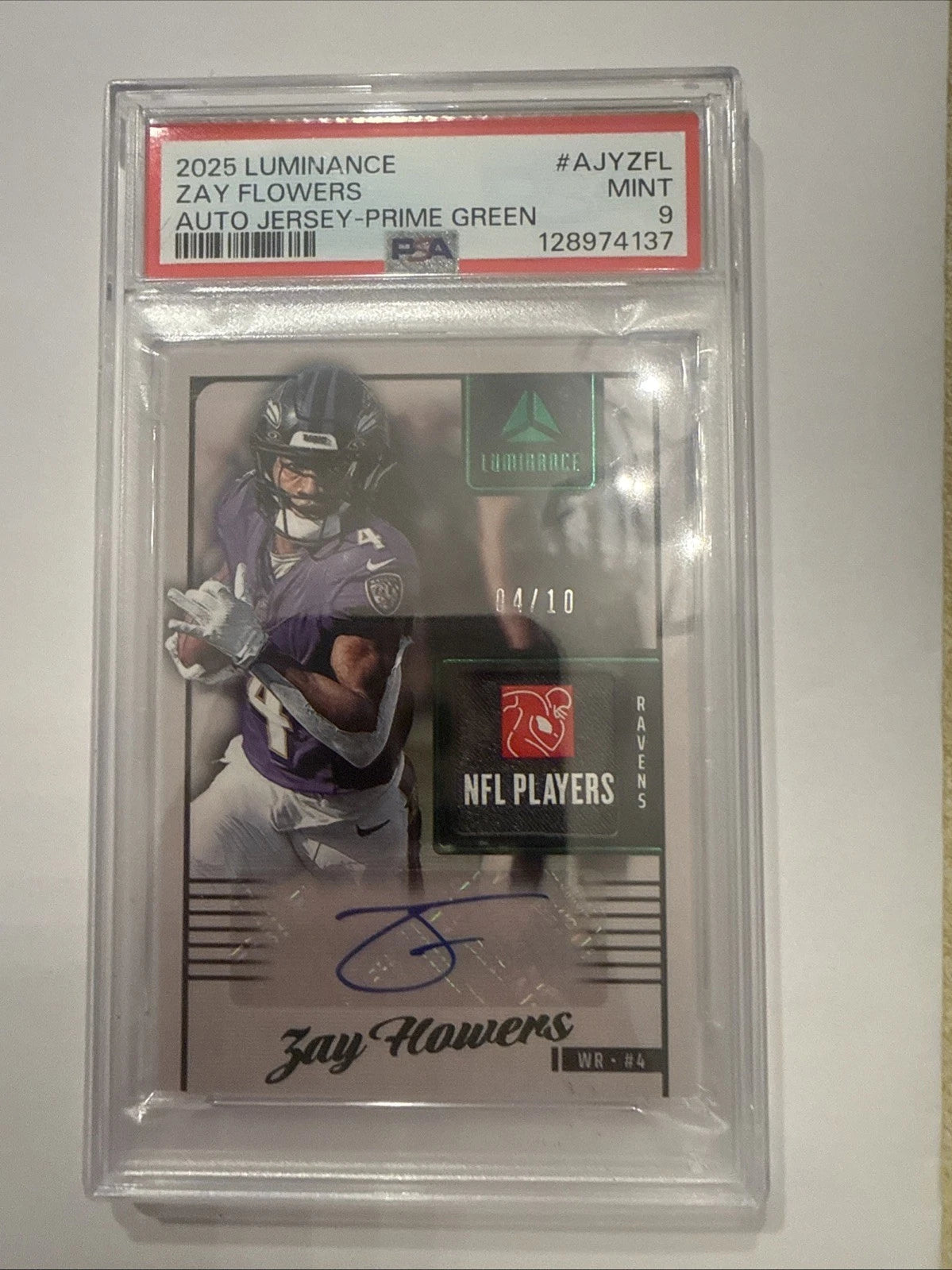 2025 Panini Luminance - Autograph Jerseys Zay Flowers #AJY-ZFL Prime Green...